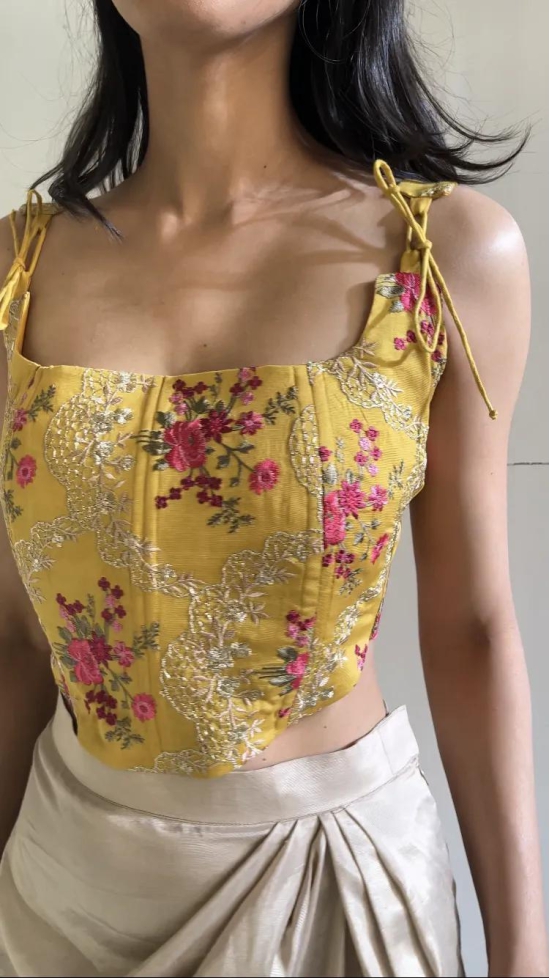 Marigold Embroidered Silk Chanderi Corset-XS