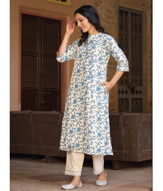 AMIRAS INDIAN ETHNICWEAR Cotton Flex Printed Front Slit Womens Kurti - Blue ( Pack of 1 ) - None