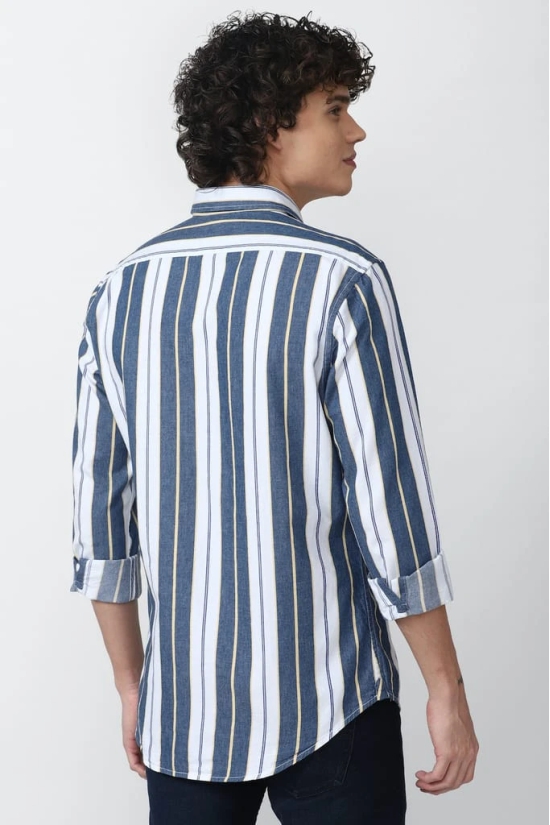 Men Blue Super Slim Fit Stripe Full Sleeves Casual Shirt