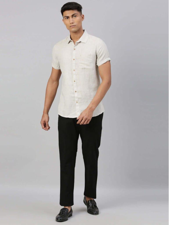 Men Beige Hemp Casual Half Sleeve Shirt