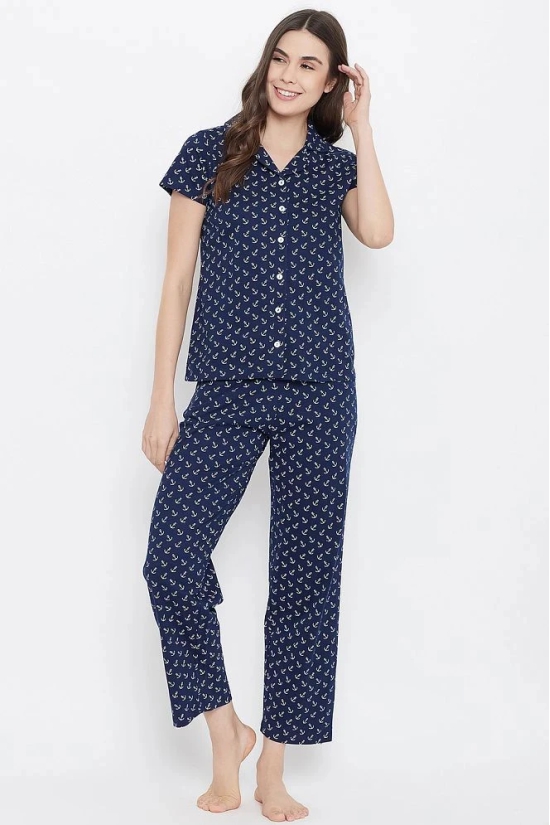 Clovia Blue Cotton Womens Nightwear Nightsuit Sets ( Pack of 2 ) - None