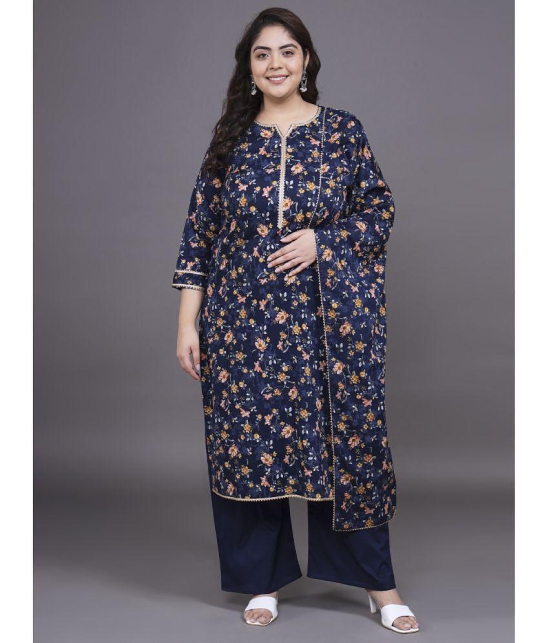 Tissu Cotton Printed Kurti With Palazzo Womens Stitched Salwar Suit - Navy ( Pack of 1 ) - None