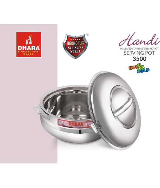 Dhara Stainless Steel Handi 3500 Silver Steel Serve Casserole ( Set of 1 , 2600 mL ) - Silver