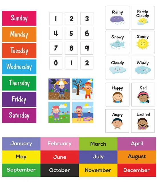 ILEARNNGROW Kids Home Calendar - Day, Date, Month, Weather, Season Learning Pre School MDF Board (English) for 2-6 year Preschool Kids Multi - Multicolor