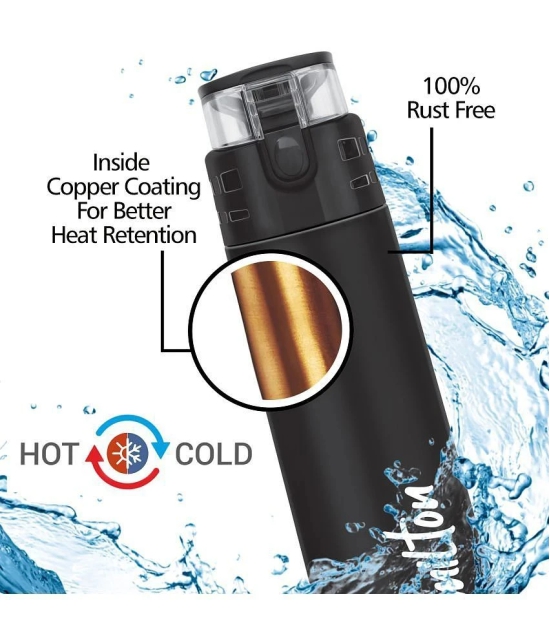 Milton Atlantis 400 Thermosteel Insulated Water Bottle, 350 ml, Black | Hot and Cold | Leak Proof | Office Bottle | Sports | Home | Kitchen | Hiking | Treking | Travel | Easy To Carry | Rust