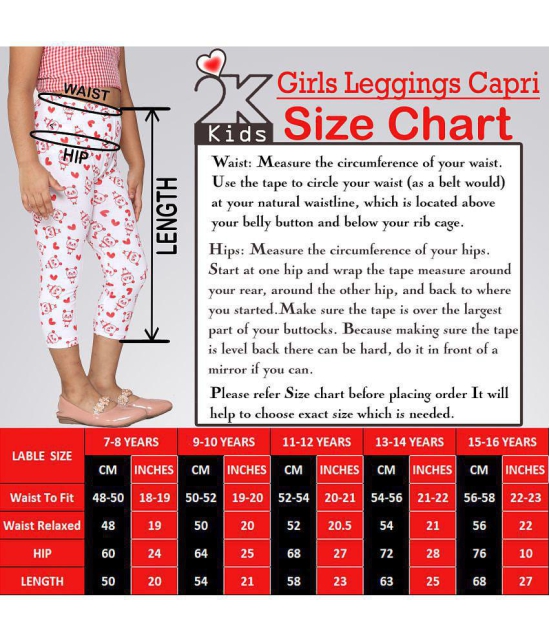 2K KIDS Capri Leggings For Girls |All Over Printed |Viscose Blend  (Red Heart::Butterfly,13 Years - 14 Years) - Pack Of 2 (2KGLCVAOP_2C_RH_BF_1314Y) - None