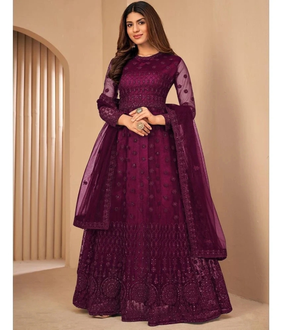 A TO Z CART Magenta Flared Net Womens Semi Stitched Ethnic Gown ( Pack of 1 ) - None