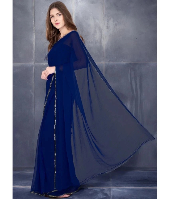 clafoutis Chiffon Solid Saree With Blouse Piece - Navy Blue ( Pack of 1 ) - Navy Blue