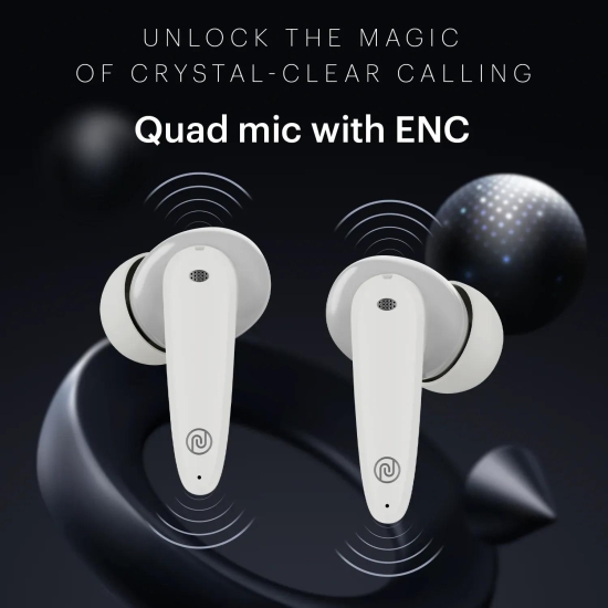 Noise Buds VS106 Truly Wireless In-Ear Earbuds with 50H Playtime, Quad Mic with ENC, Instacharge (10 min = 200 min),Ultra-Low Latency(up to 40ms), 10mm Driver, and BT v5.3 Cloud White