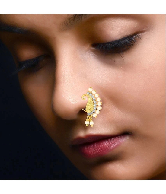 Vivastri Gold Plated Red Stone with Peals Alloy Maharashtrian Nath Nathiya./ Nose Pin for Women &Girls VIVA1008NTH-Press - White