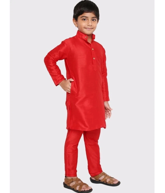 Maharaja - Red Silk Boys Kurta Sets ( Pack of 1 ) - None