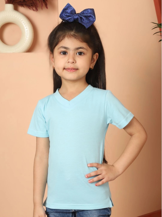 MINI & MING Girls Solid V-Neck Pure Cotton T-shirt