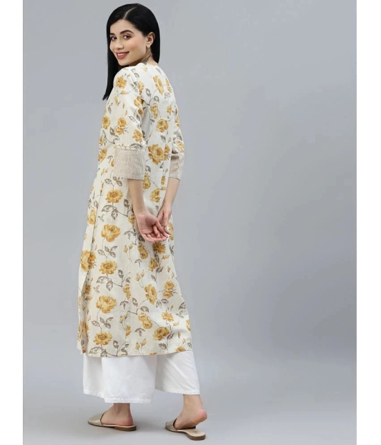 Divena - Off White Cotton Flex Womens Straight Kurti ( Pack of 1 ) - None