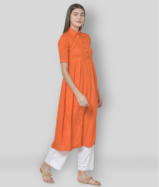 Pistaa - Orange Viscose Women's Flared Kurti ( Pack of 1 ) - None