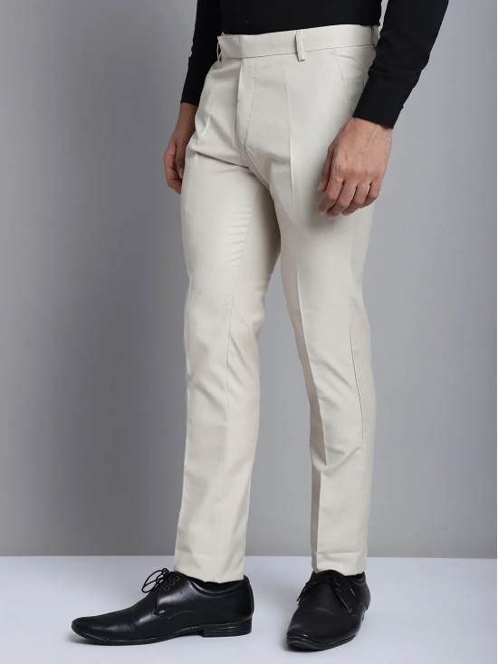 Indian Needle Men's Cream Tapered Fit Formal Trousers-34 / Cream