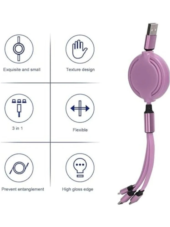 3-in-1 Cable 1.2 m Pin Cable 1.2 Meter for multiple uses (Compatible with Mobile, laptop, Iphone, Smart Watch, Purple) - Purple