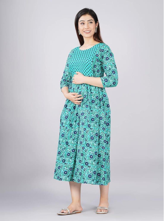 Women's Cotton Maternity Dress, Easy Breast Feeding, Breast Feeding Dress Zippers for Nursing Pre and Post Pregnancy in sky blue