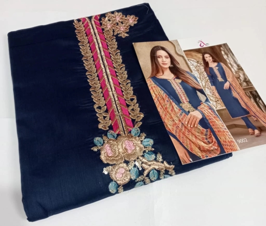 Chanderi Cotton Salwar Suit - Blue ( Unstitched )