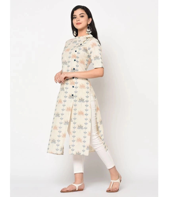 Antaran Cotton Printed Front Slit Womens Kurti - Off White ( Pack of 1 ) - None