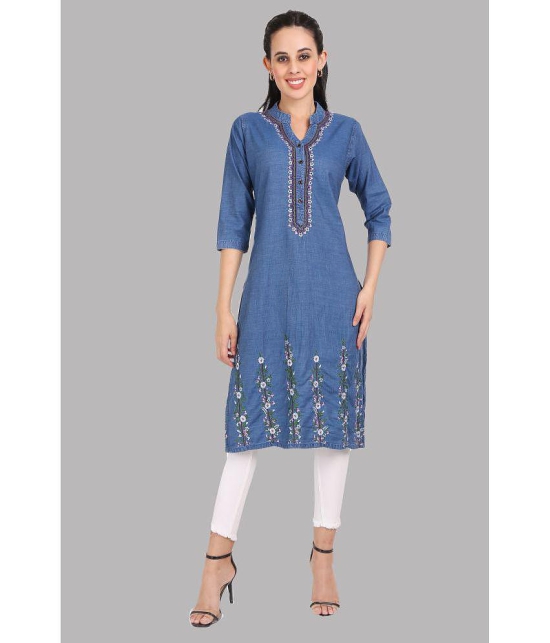 CEFALU - Blue Denim Women''s Straight Kurti ( Pack of 1 ) - None