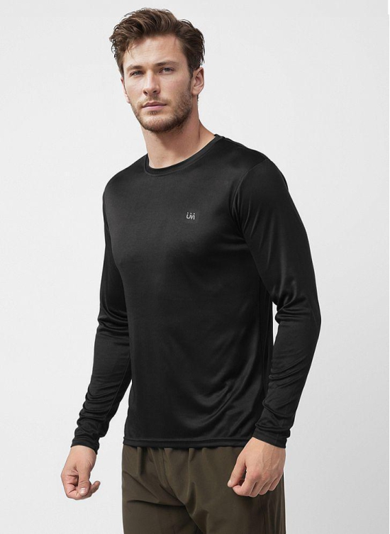 UrbanMark Mens Regular Fit Quick Dry Sports Round Neck Full Sleeves Solid T Shirt -Black - None