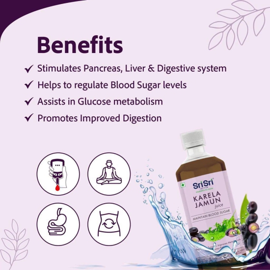 Sri Sri Tattva Karela Jamun Juice - Maintain Blood Sugar | Pancreatic Support, Improves Metabolism, Reduces Fatigue | 1L