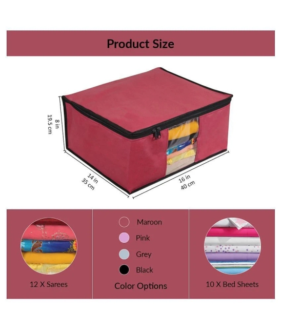 PrettyKrafts Non Woven Saree Cover Storage Bags Premium Quality Saree Organizer for Wardrobe/Cloth Organizer Pack of 9 - Maroon - Maroon