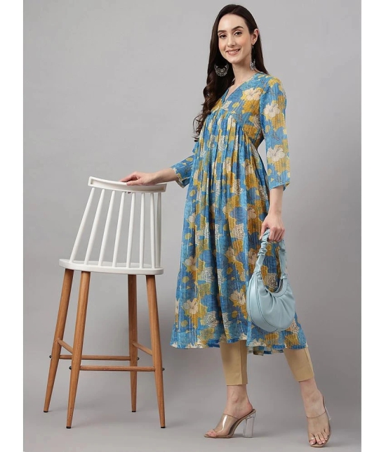 Janasya Chiffon Printed Flared Womens Kurti - Blue ( Pack of 1 ) - None