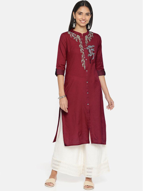 Alena - Maroon Cotton Women's Front Slit Kurti - XXL