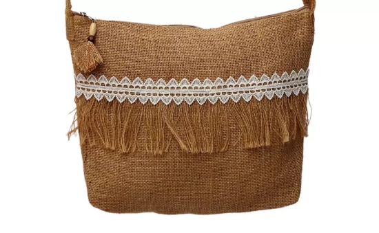 Tisser jute bag With lacework