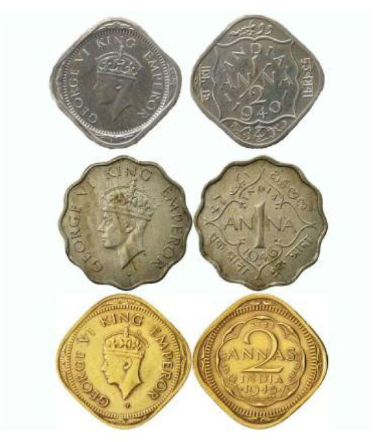 PE - British India Coins - 1 anna , 1/2 anna , 2 anna - Old Coins - Set O 3 Coins - Good For Collection - Used Condition