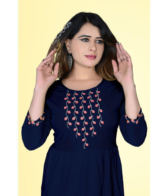 haya fashion - Navy Rayon Women's Straight Kurti ( Pack of 1 ) - None