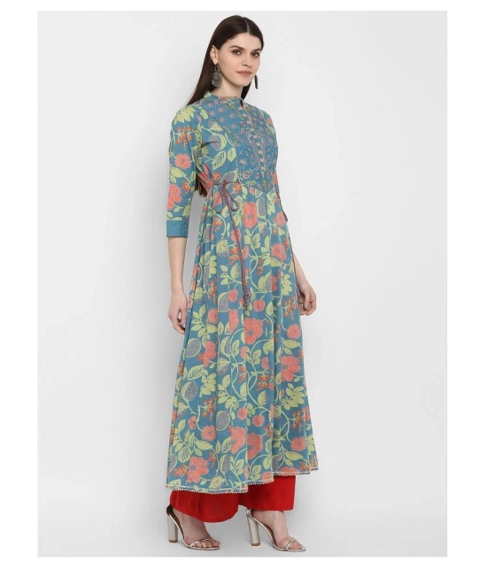 Vbuyz Turquoise Cotton Anarkali Kurti - M