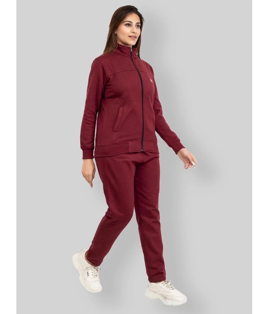 YHA Maroon Fleece Solid Tracksuit - Single - None