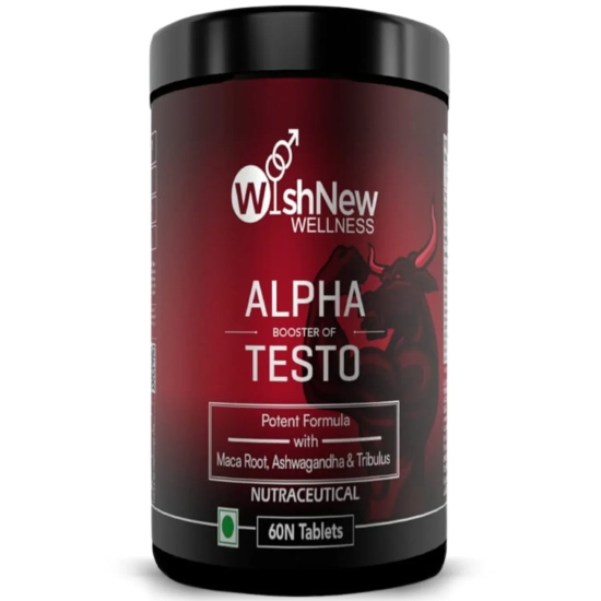 WishNew Wellness ALPHA BOOSTER OF TESTO | 60 Veg Tablets | Enhanced Testosterone Support | Maca, Tribulus, Ginseng | Muscle Growth, Energy, Stamina | Zinc, Vitamin D2 | Men's Health & Vitality