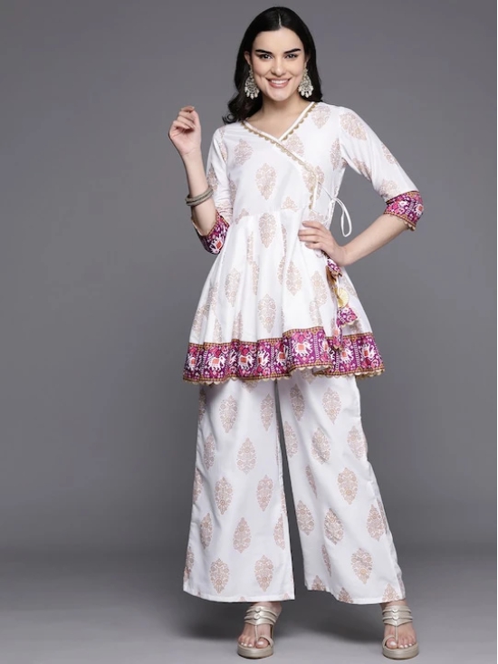 Ethnic Motifs Printed Angrakha Gotta Patti Kurti with Palazzos