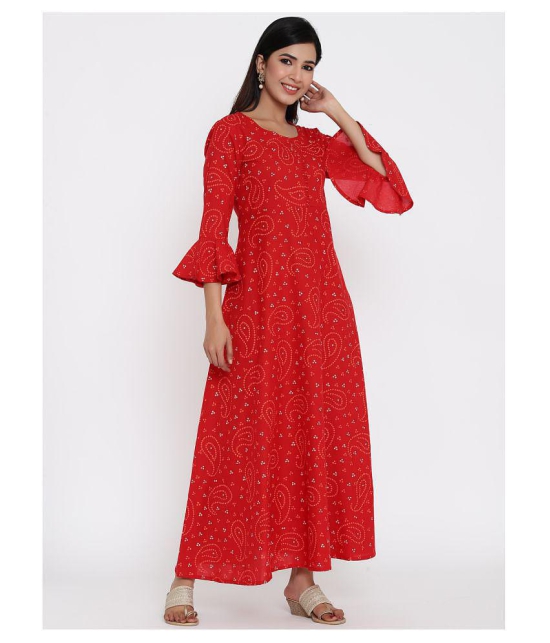 Kbz - Red Cotton Women's Flared Kurti ( Pack of 1 ) - XL