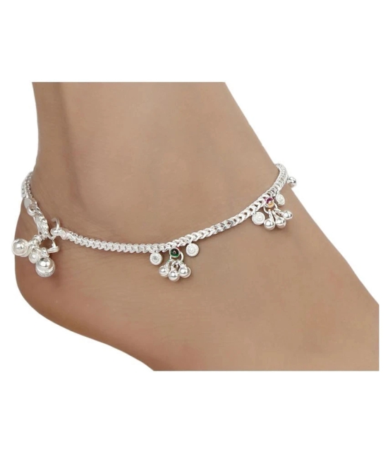 AanyaCentric White Metal Premium Alloy Artificial Payals Antique Stylish Latest Design Traditional Anklets in Silver Plating for Woman and Girl (Set of 4 Pairs) - Silver