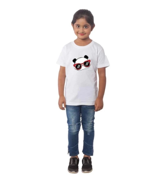 Girls Cotton Panda Glass Half Sleeve TShirt (White) PID41492