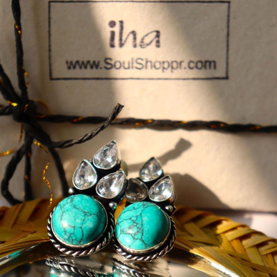 iha Vintage Ferozi Oxidized Earrings | Cluster Earrings|Fashion Jewellery|Handcrafted|Designer Earrings for Women and Girls