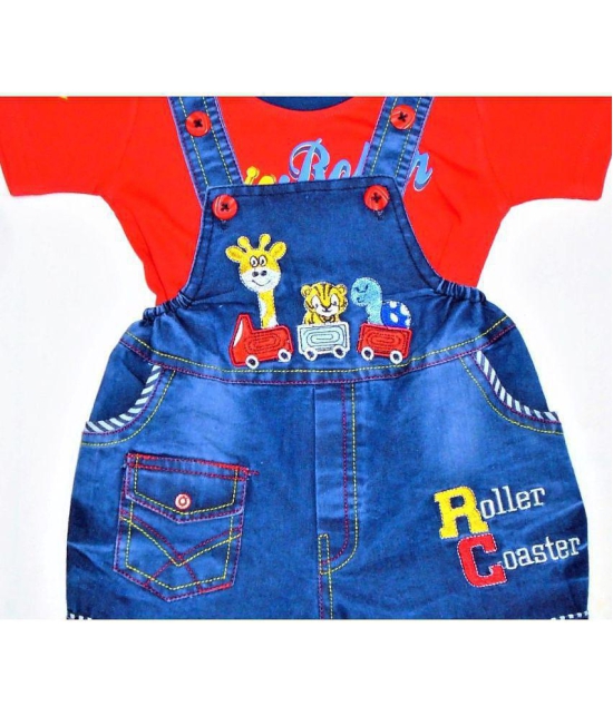 Wise Guys - Red Denim Baby Boy,Baby Girl Dungaree Sets ( Pack of 1 ) - None