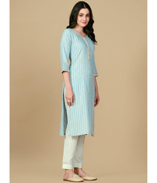 Glomee - Light Blue Cotton Blend Womens Straight Kurti ( Pack of 1 ) - None