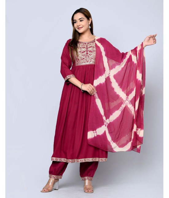 MAUKA - Maroon Anarkali Rayon Womens Stitched Salwar Suit ( Pack of 1 ) - None