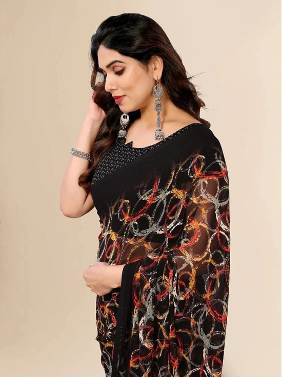 ANAND SAREES Chiffon Printed Saree With Blouse Piece - Black ( Pack of 1 ) - Black