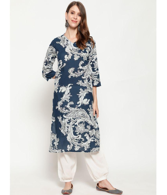 Antaran Cotton Printed Kurti With Salwar Womens Stitched Salwar Suit - Blue ( Pack of 1 ) - None