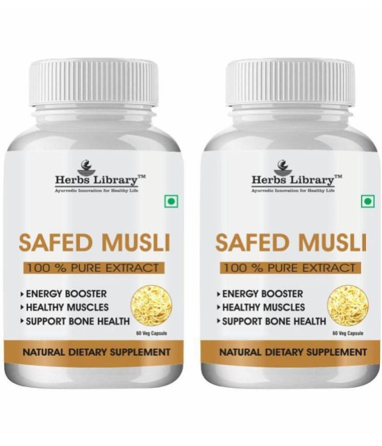 Herbs Library Safed Musli Extract for Body Strength, Stamina, & Energy 60 Capsules Each (Pack of 2)