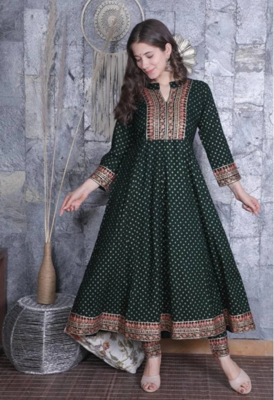 Womens Rayon Kurti with Bottom Set-2XL / Green