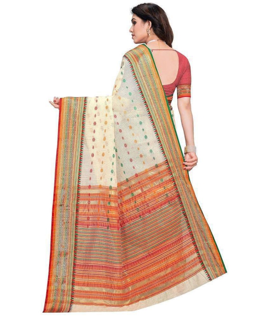 Rangita Women Small Checks Woven Cotton Silk Saree with Blouse Piece - Cream - Cream