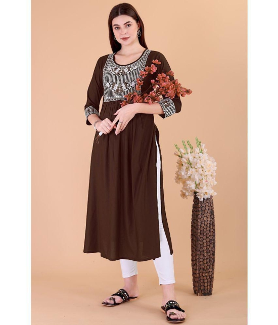 Glomee - Brown Rayon Women's Nayra Kurti ( Pack of 1 ) - None