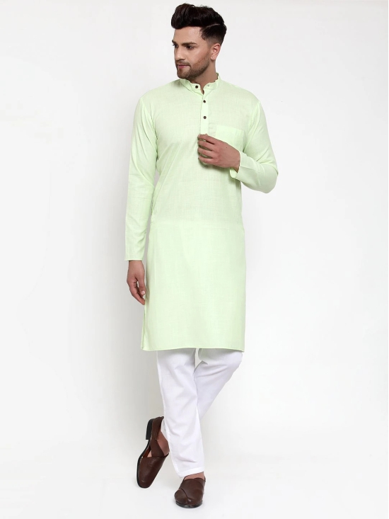 Jompers Men Lime Green & White Solid Kurta Only-XL / Green